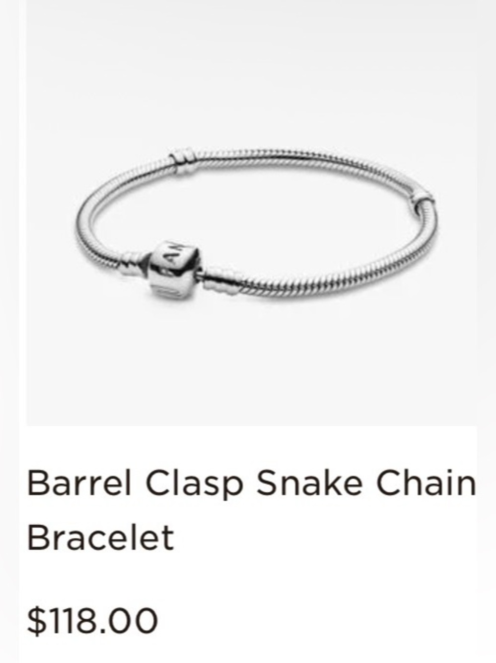Authentic Pandora Sterling Silver Snake Chain Barrel Clasp Bracelet 8.3” 21cm